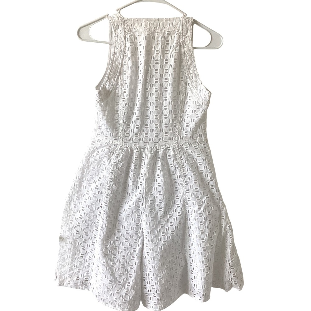 Anthropologie White Eyelet Cotton Button Front Romper Pockets Size 2 - Picture 9 of 12